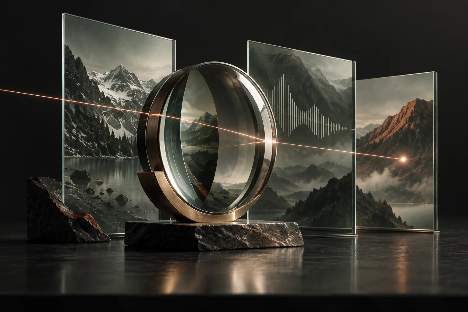 Sculptural lens resolving layers of visual and audio information